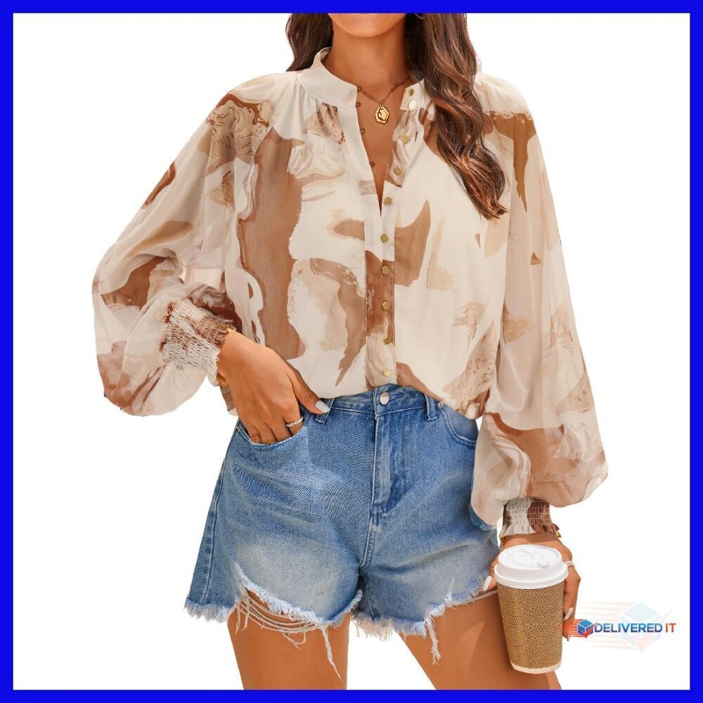 Oversized Floral Blouse Long Sleeve Button Down Boho Fall Casual